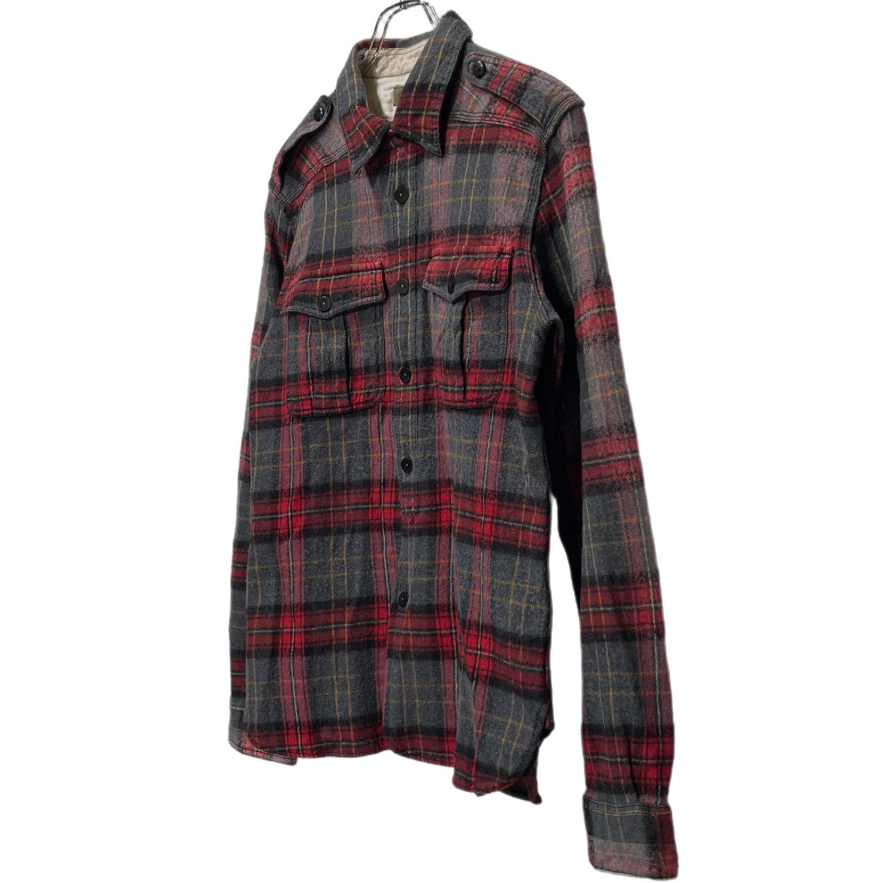 Nigel Cabourn Red Cotton Wool Flannel Check Shirt Size 48