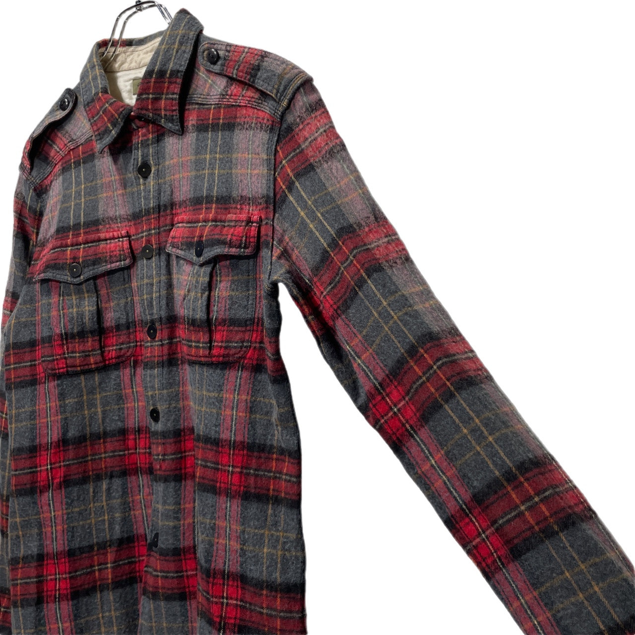 Nigel Cabourn Red Cotton Wool Flannel Check Shirt Size 48
