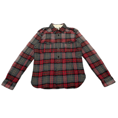 Nigel Cabourn Red Cotton Wool Flannel Check Shirt Size 48