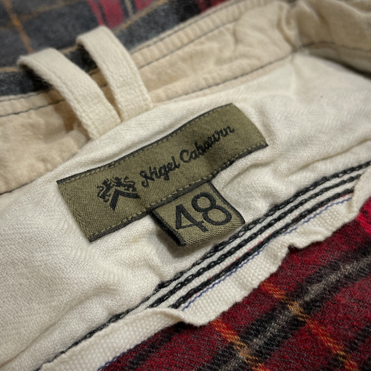 Nigel Cabourn Red Cotton Wool Flannel Check Shirt Size 48