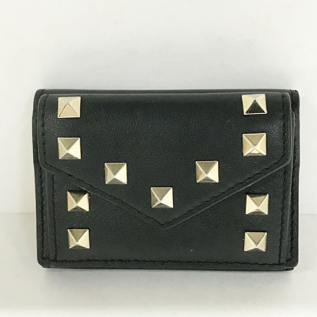 VALENTINO Studded Tri-Fold Mini Wallet Black Size ONE SIZE