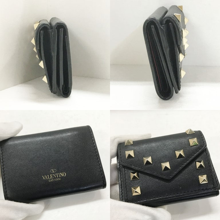 VALENTINO Studded Tri-Fold Mini Wallet Black Size ONE SIZE