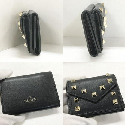 VALENTINO Studded Tri-Fold Mini Wallet Black Size ONE SIZE
