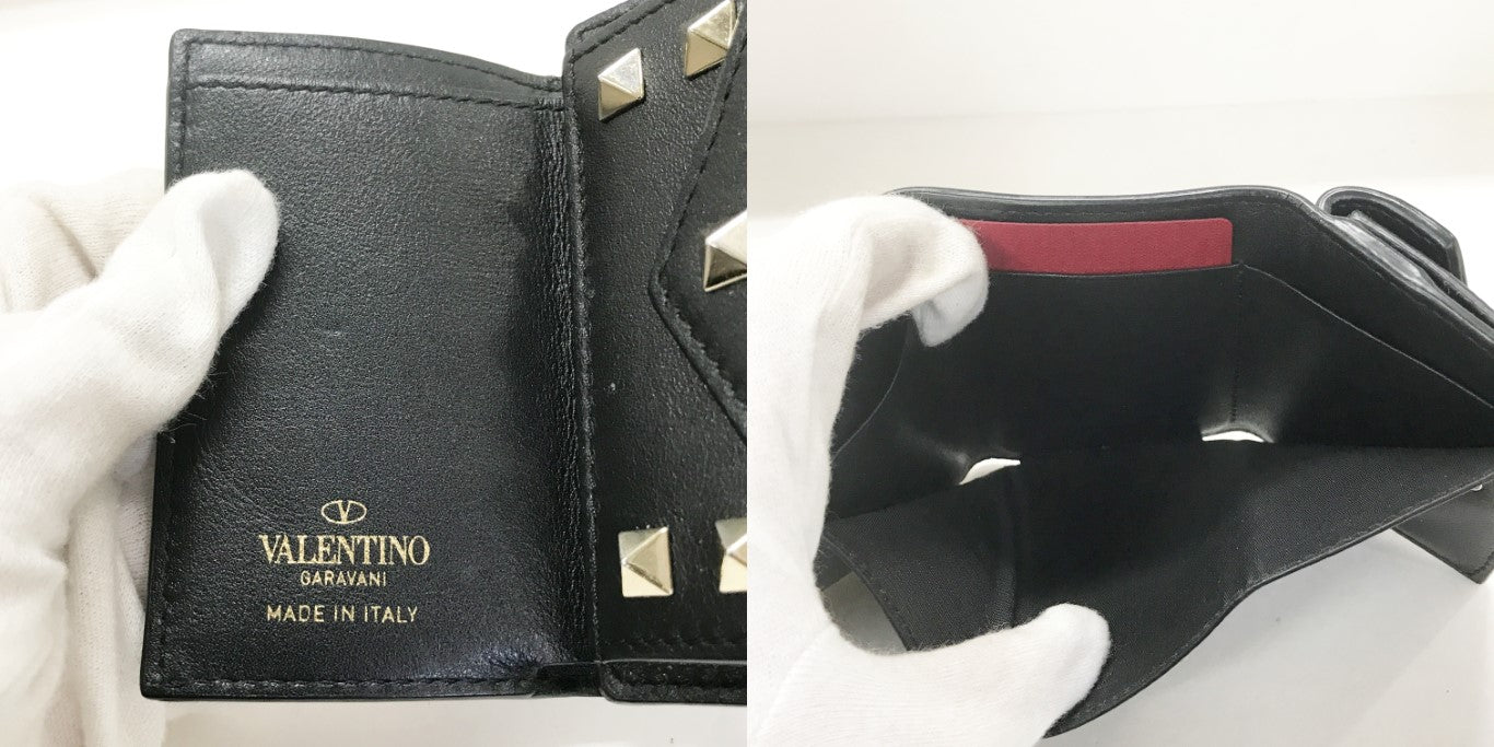 VALENTINO Studded Tri-Fold Mini Wallet Black Size ONE SIZE