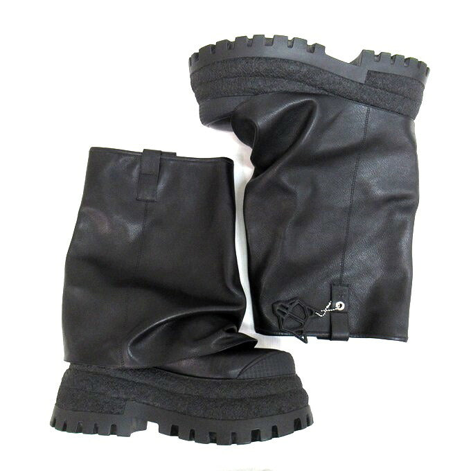 NAKED WOLFE Disturb Black Leather Platform Boots Size EU40