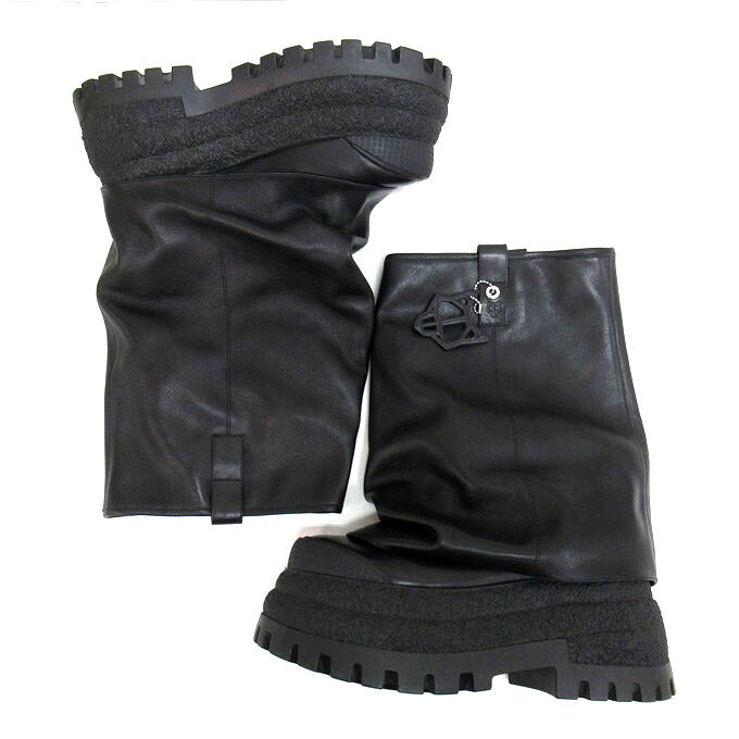 NAKED WOLFE Disturb Black Leather Platform Boots Size EU40