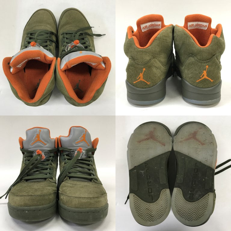 NIKE Air Jordan 5 Retro Olive Orange Sneakers Size 27.5