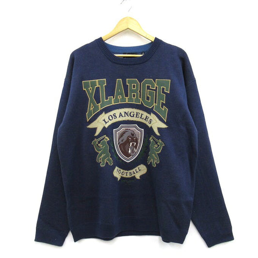 XLARGE Emblem Logo Crewneck Knit Sweater Blue Size XL