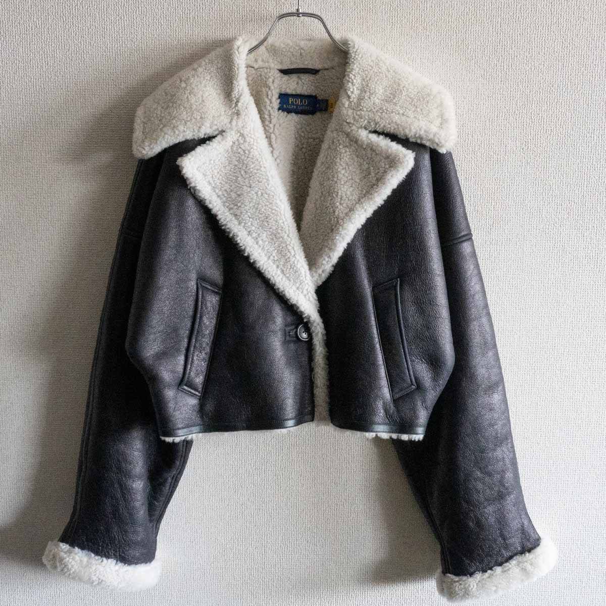 Polo Ralph Lauren Cropped Shearling Jacket Black Size M
