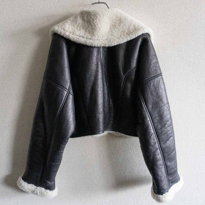Polo Ralph Lauren Cropped Shearling Jacket Black Size M
