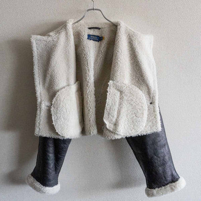 Polo Ralph Lauren Cropped Shearling Jacket Black Size M