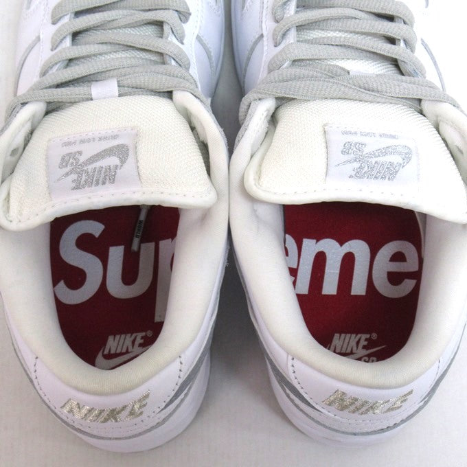 SUPREME x NIKE SB Dunk Low White Silver Sneakers Size 26.5cm