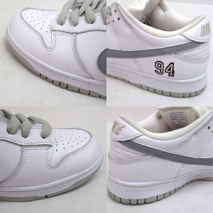 SUPREME x NIKE SB Dunk Low White Silver Sneakers Size 26.5cm