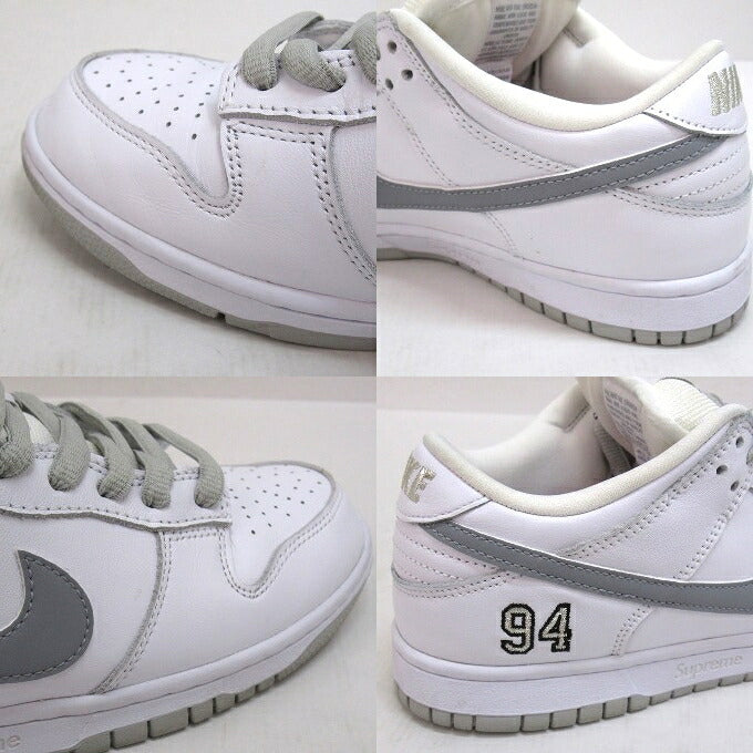 SUPREME x NIKE SB Dunk Low White Silver Sneakers Size 26.5cm
