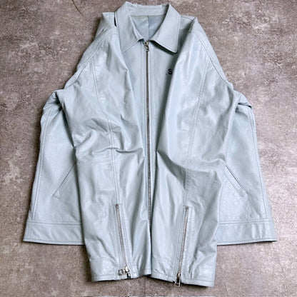 OTAGIRI Lamb Leather Single Riders Jacket Blue Size 3L