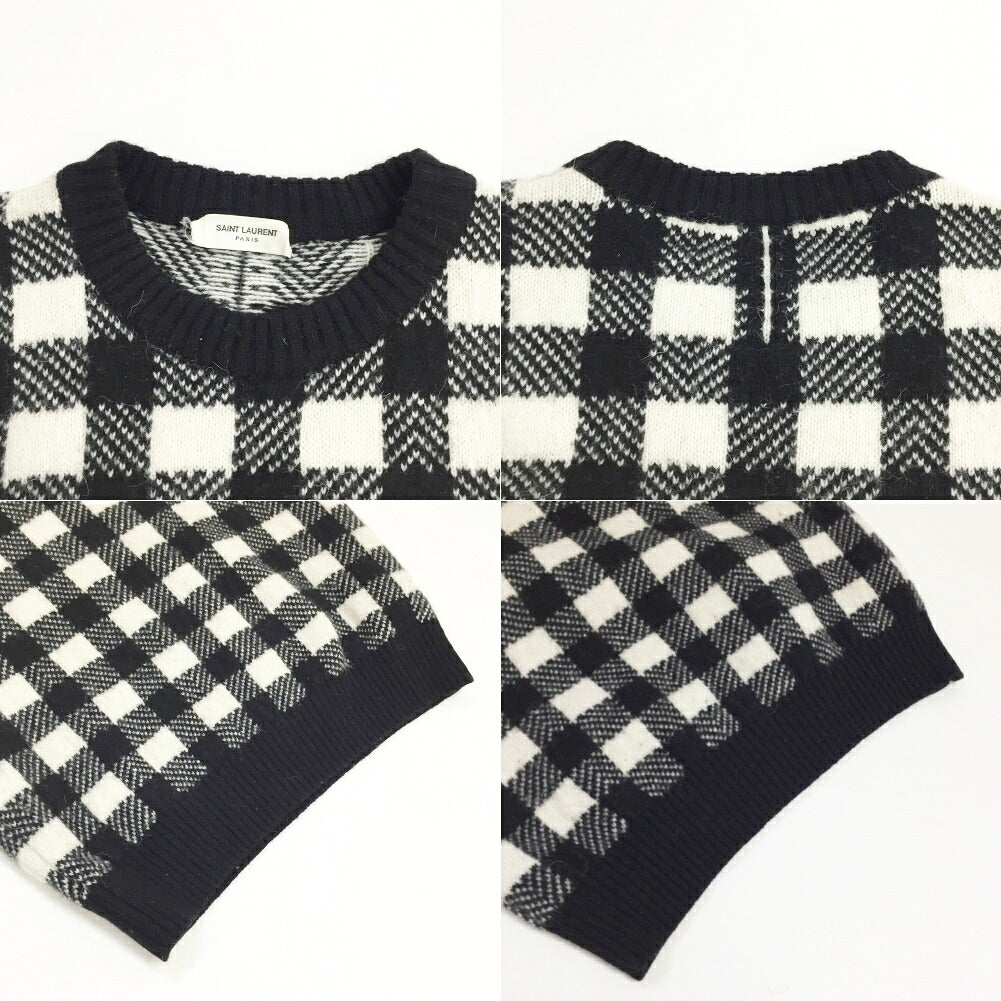 Saint Laurent Paris Block Check Knit Sweater Multi Size S