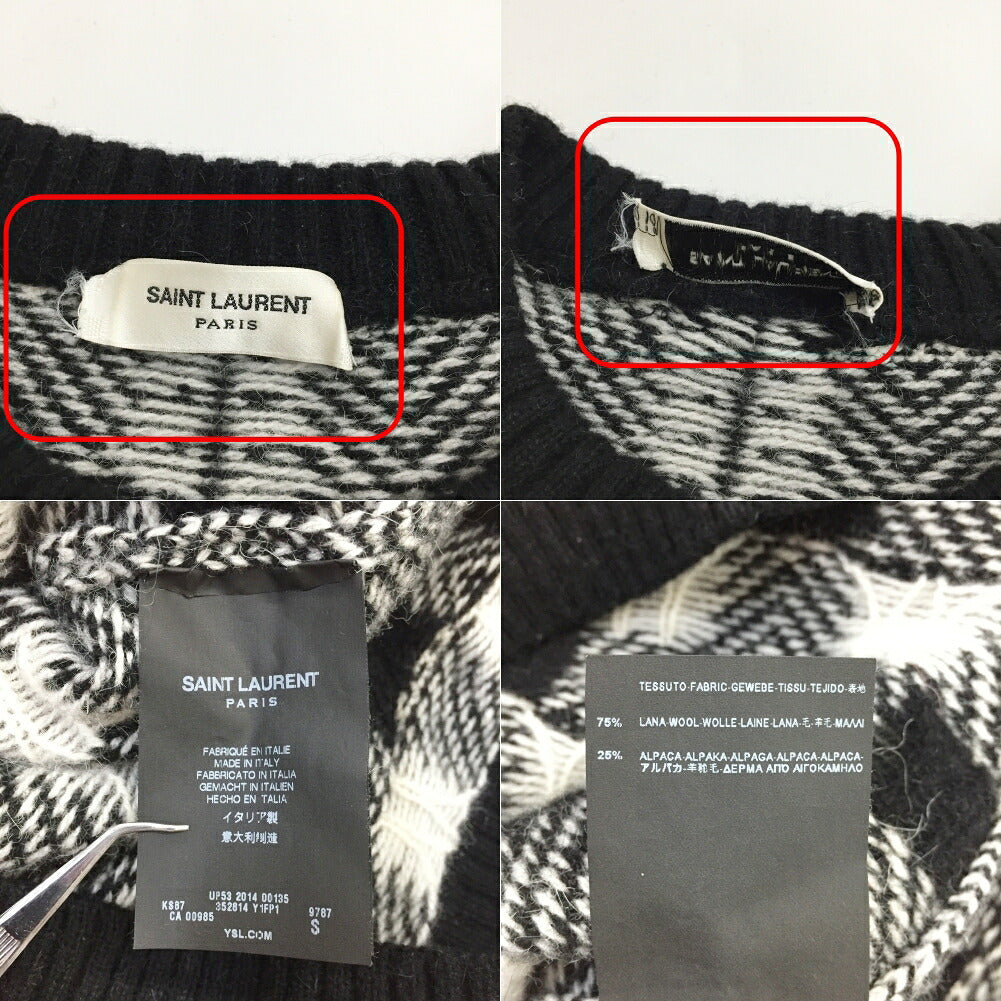 Saint Laurent Paris Block Check Knit Sweater Multi Size S