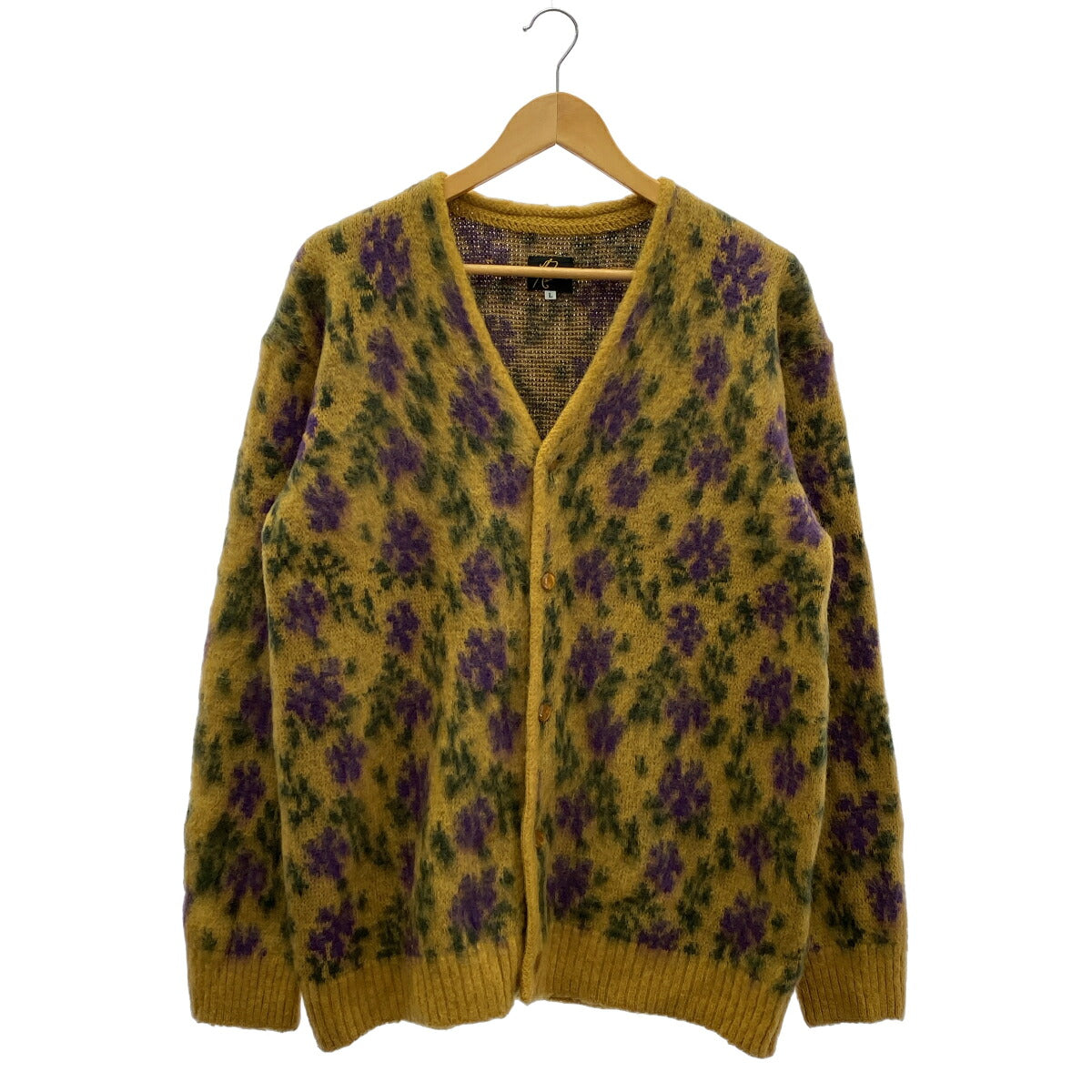 Needles F/W Mohair Flower Pattern Cardigan Yellow Size L