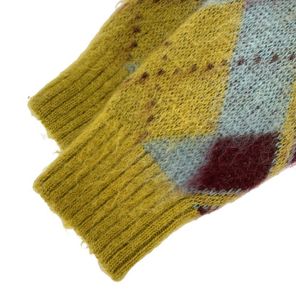 Mohair Cardigan Argyle Needles J0256 Yellow Cardigan Size L