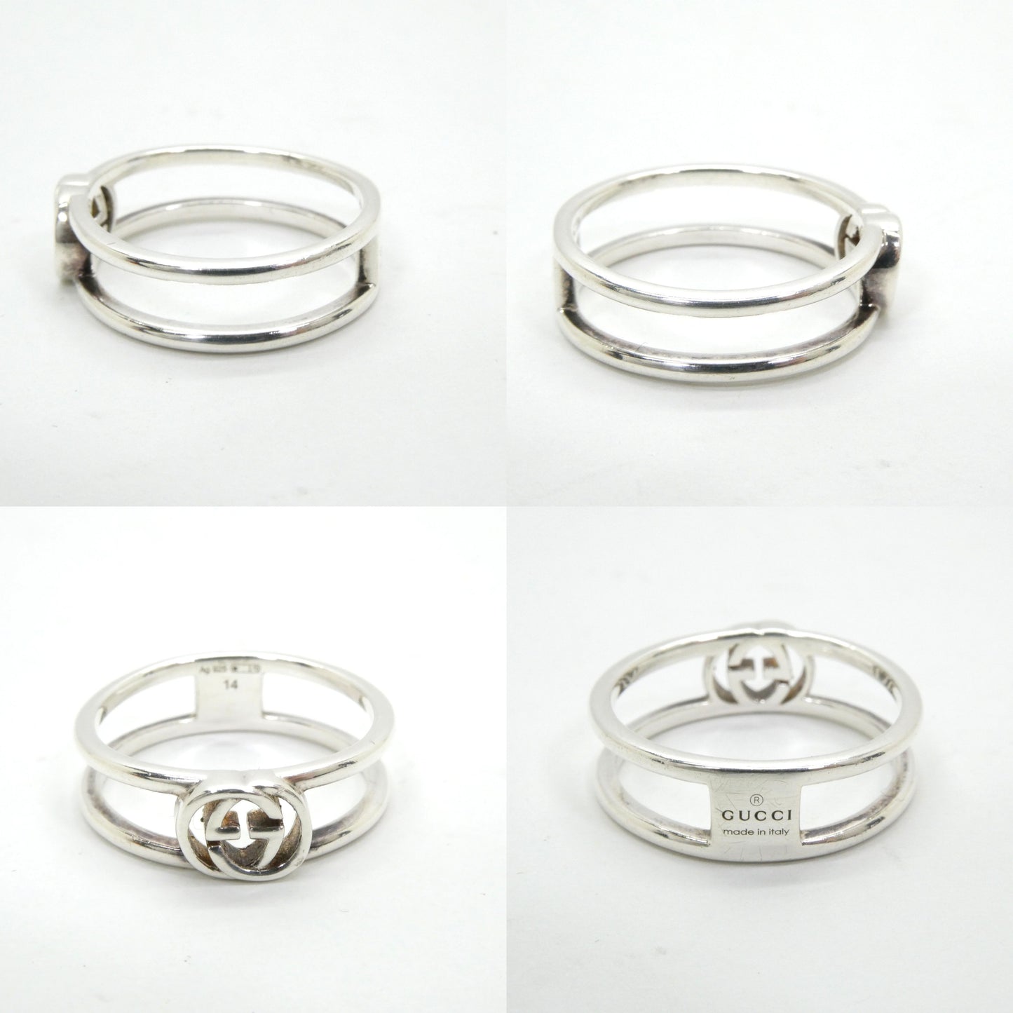 GUCCI Interlocking G Thin Open Ring Silver Size ONE SIZE