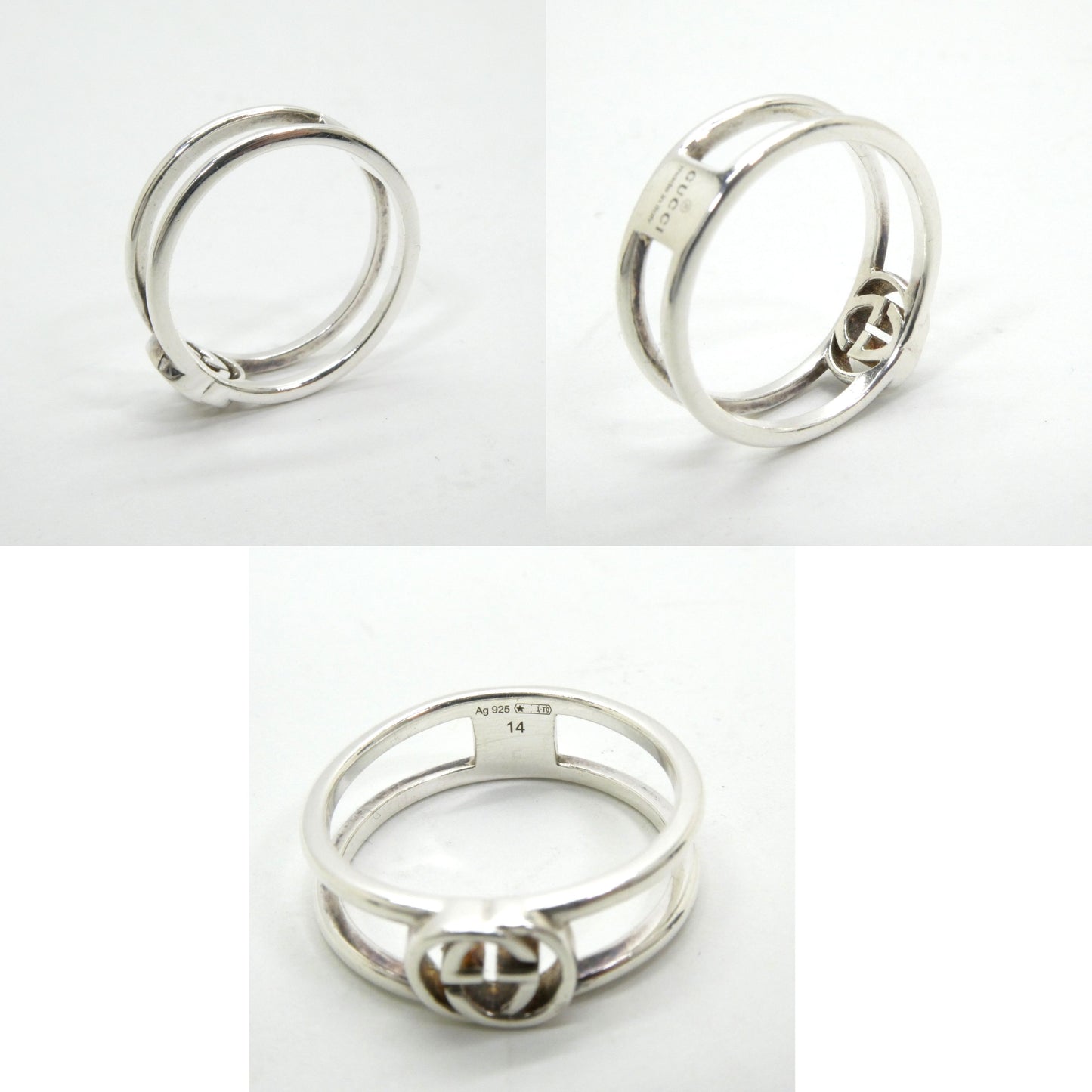 GUCCI Interlocking G Thin Open Ring Silver Size ONE SIZE