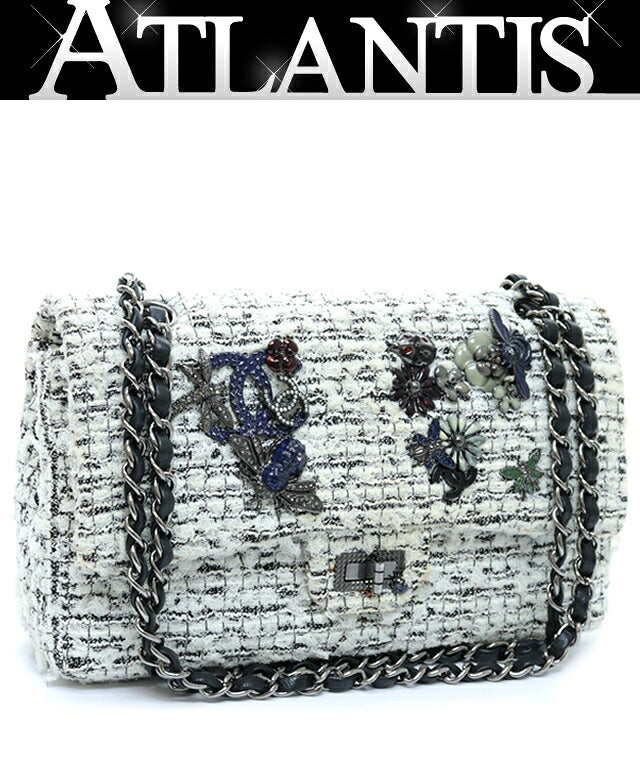 CHANEL Tweed 2.55 Matelasse Insect Bag White Size ONE SIZE