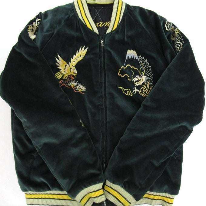 EAGLE Velveteen Reversible Sukajan Green/Black Jacket Size M