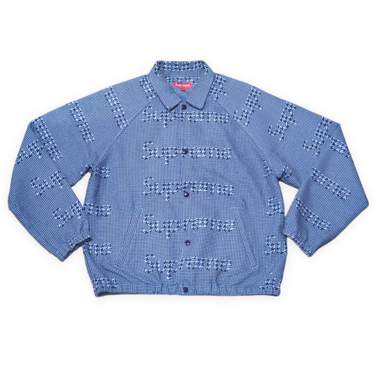 Supreme 20AW Houndstooth Logo Snap Jacket Blue Size M