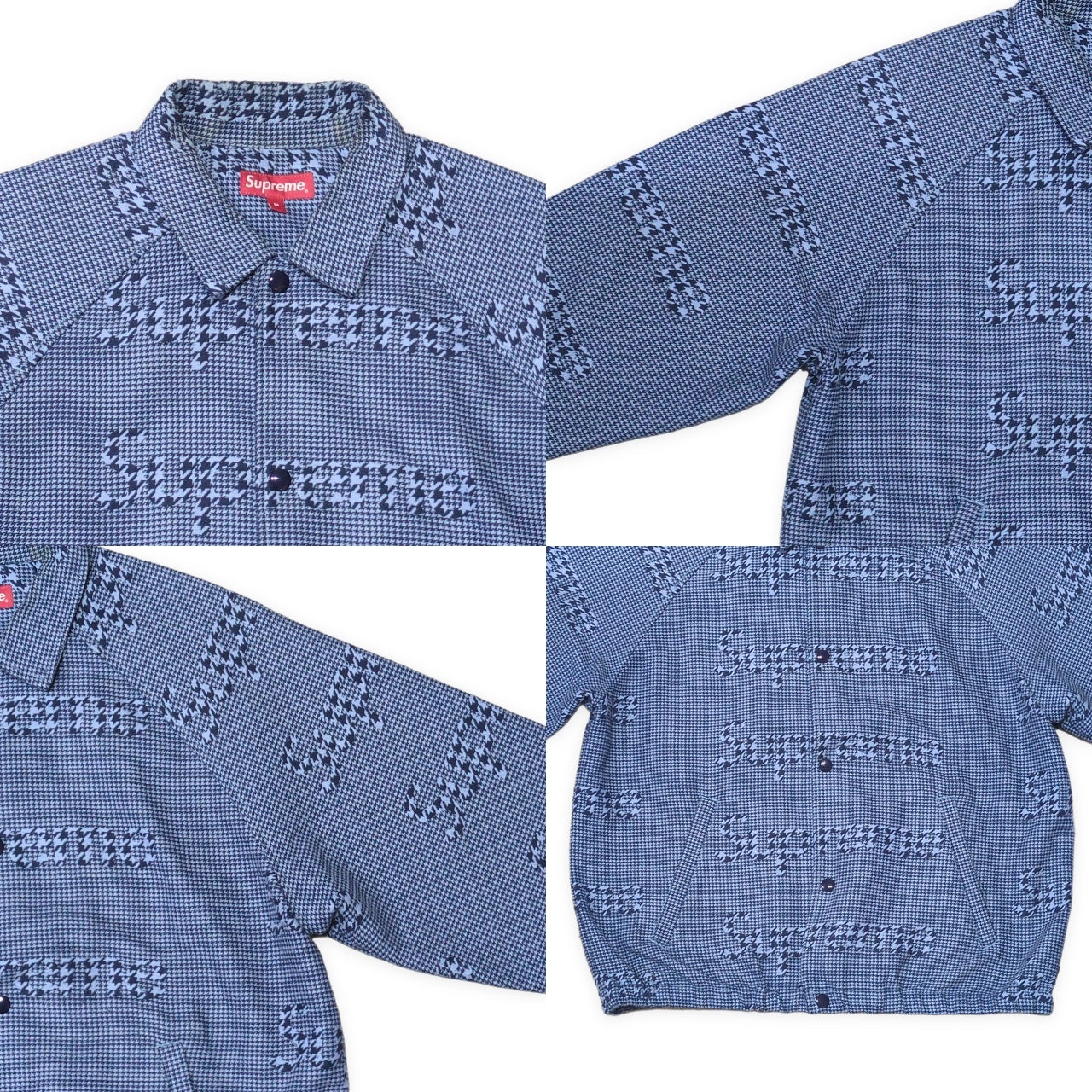 Supreme 20AW Houndstooth Logo Snap Jacket Blue Size M
