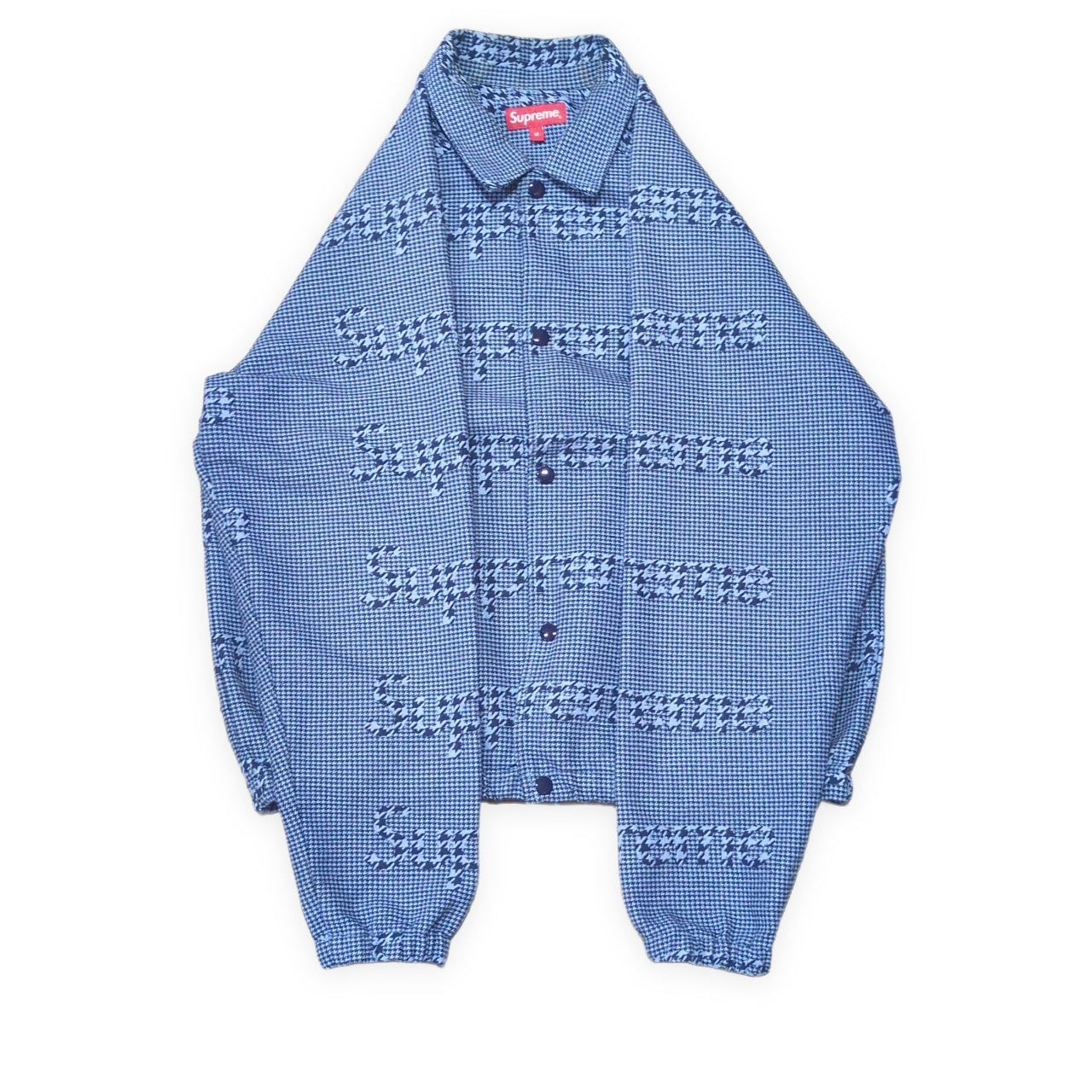 Supreme 20AW Houndstooth Logo Snap Jacket Blue Size M