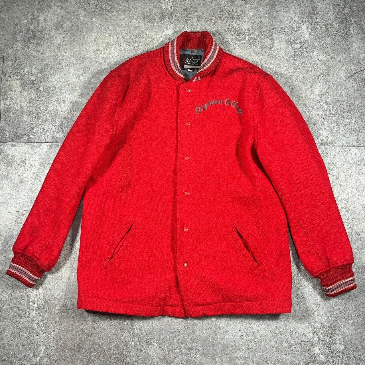Whiting 60s 70s Red Wool Varsity Jacket Made in USA Size L