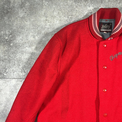 Whiting 60s 70s Red Wool Varsity Jacket Made in USA Size L