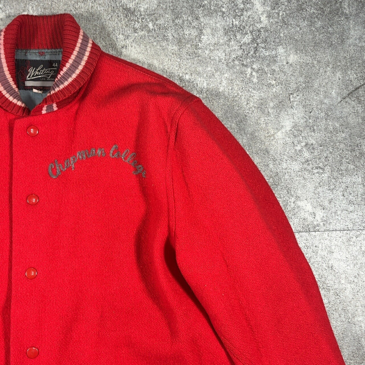 Whiting 60s 70s Red Wool Varsity Jacket Made in USA Size L