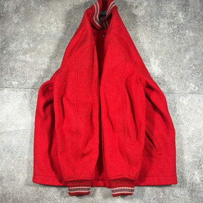 Whiting 60s 70s Red Wool Varsity Jacket Made in USA Size L