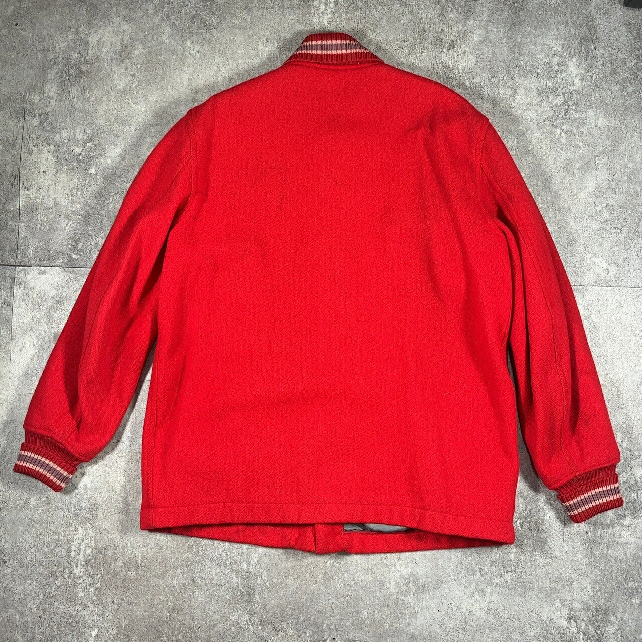 Whiting 60s 70s Red Wool Varsity Jacket Made in USA Size L
