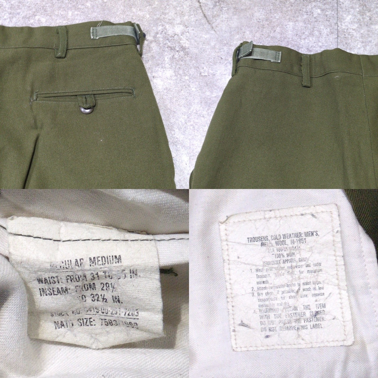 Vintage US.ARMY M-51 70s Olive Green Wool Pants Size M