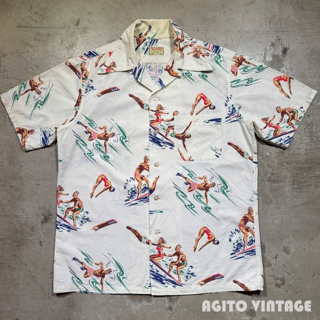 McGREGOR 40s Cotton Marine Print Hawaiian Shirt Size L
