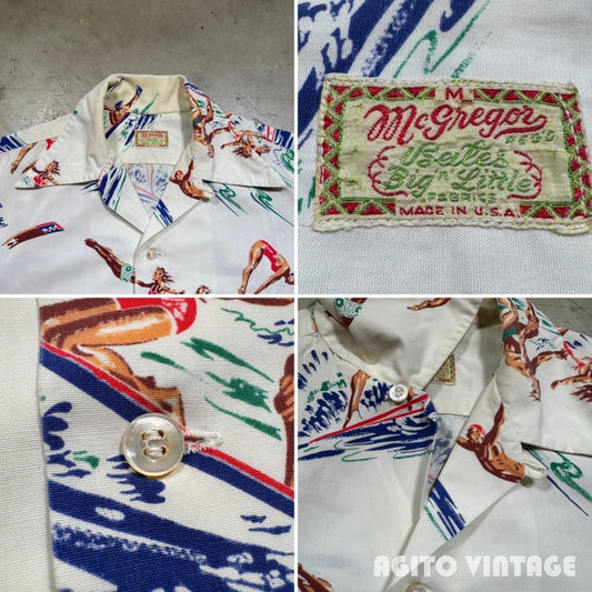 McGREGOR 40s Cotton Marine Print Hawaiian Shirt Size L