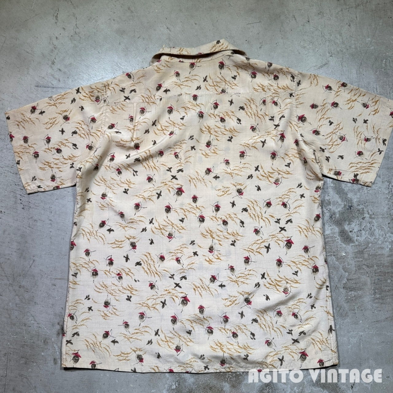 Unknown 50s Vintage Silk Hawaiian Japanese Pattern Shirt Size L