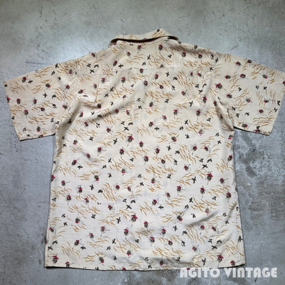 Unknown 50s Vintage Silk Hawaiian Japanese Pattern Shirt Size L