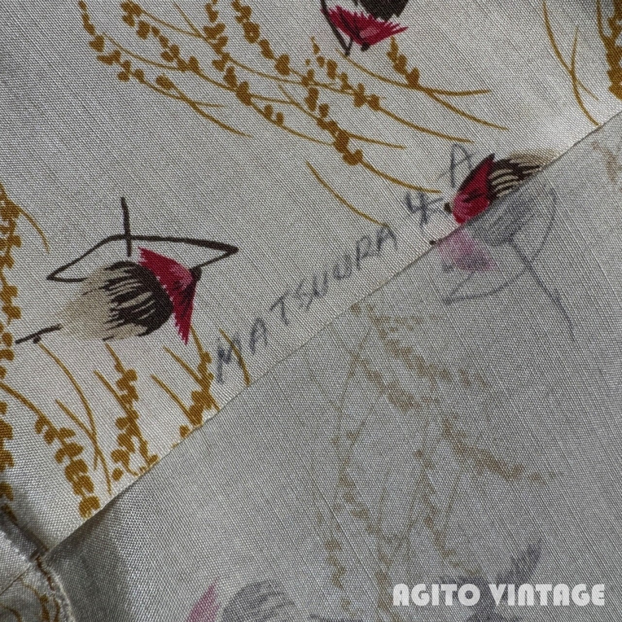 Unknown 50s Vintage Silk Hawaiian Japanese Pattern Shirt Size L