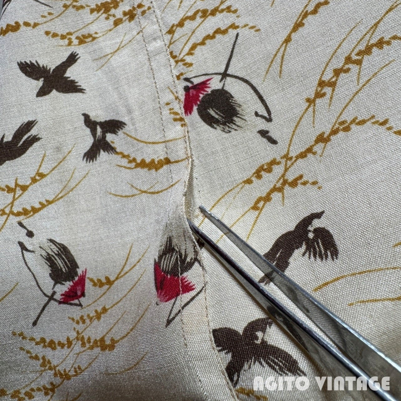 Unknown 50s Vintage Silk Hawaiian Japanese Pattern Shirt Size L