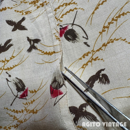 Unknown 50s Vintage Silk Hawaiian Japanese Pattern Shirt Size L