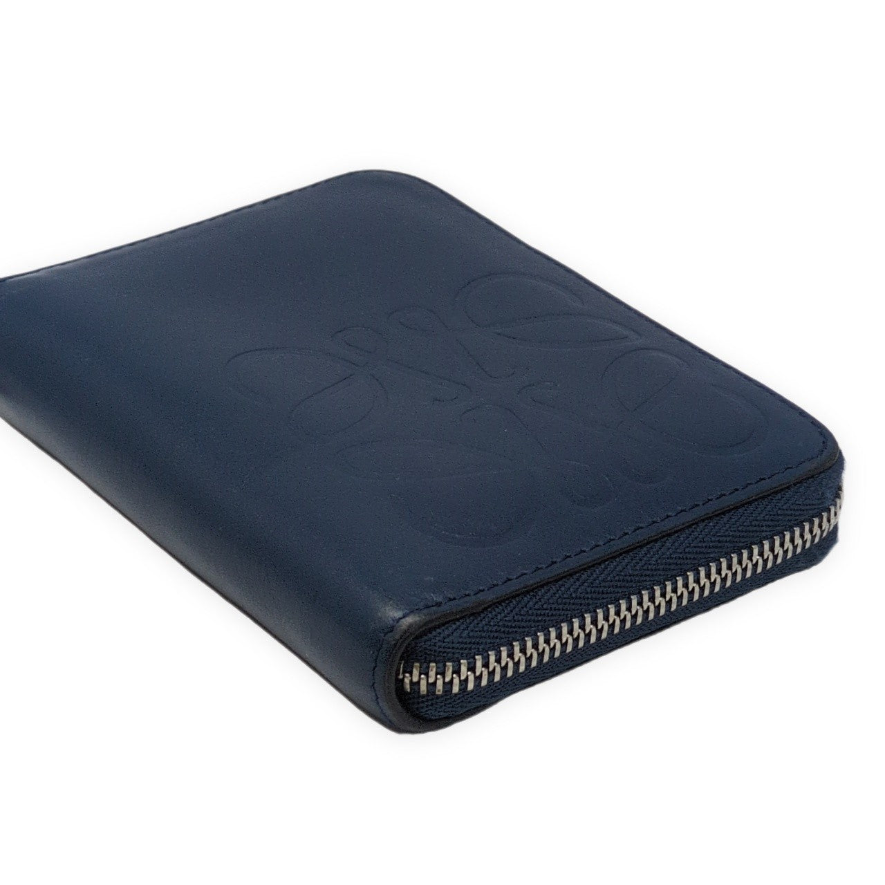 LOEWE Blue Leather 6 Card Zip Wallet Size ONE SIZE
