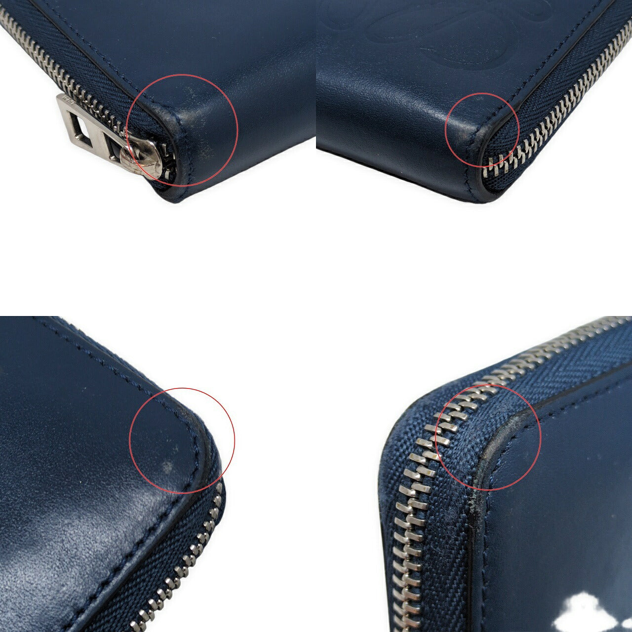 LOEWE Blue Leather 6 Card Zip Wallet Size ONE SIZE