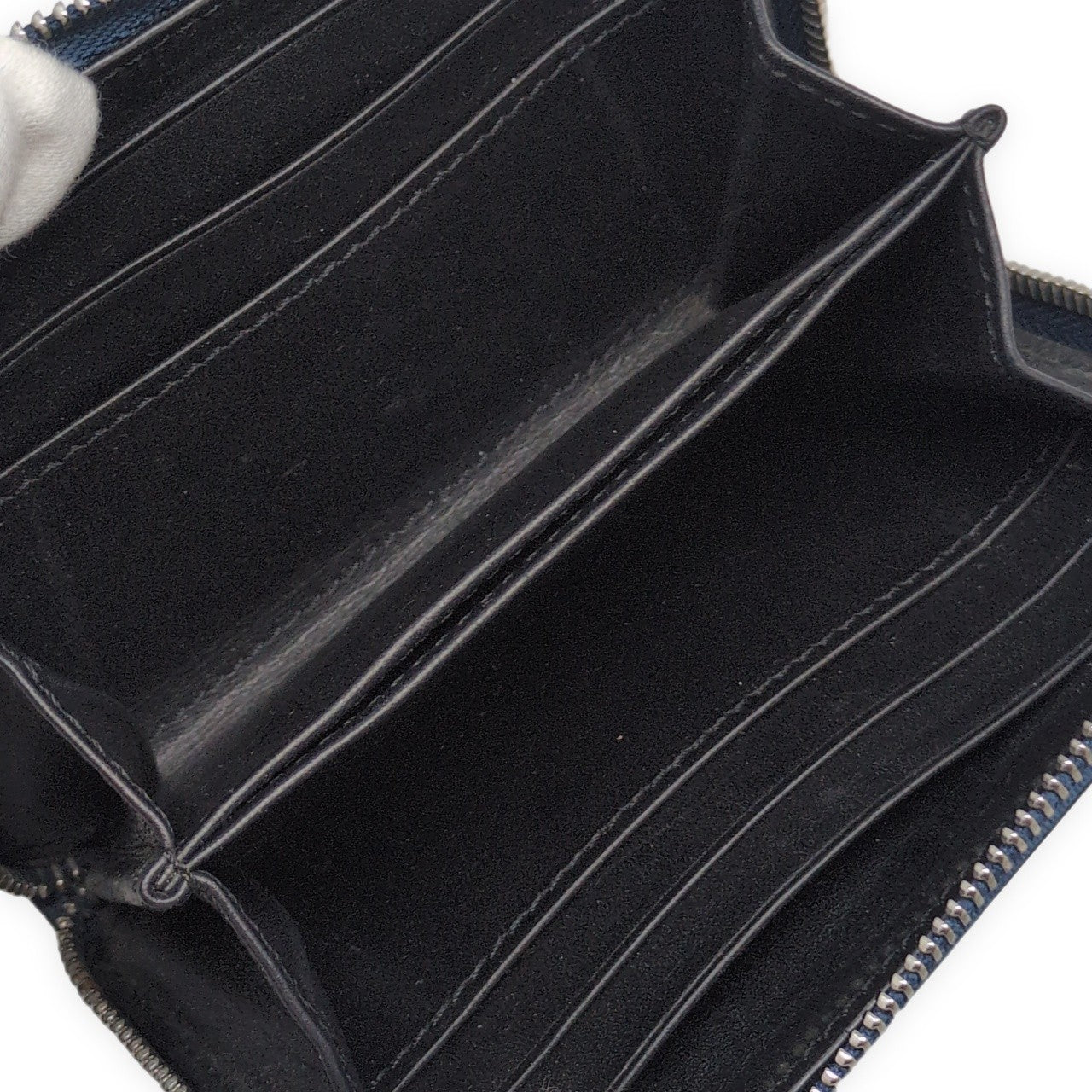 LOEWE Blue Leather 6 Card Zip Wallet Size ONE SIZE