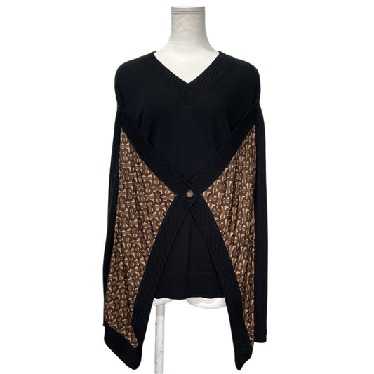 BURBERRY Black Wool Silk TB Monogram V-Neck Sweater Size M