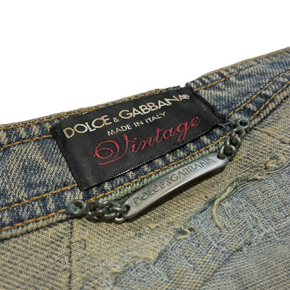 DOLCE Vintage Rhinestone Distressed Denim Jacket Size 36