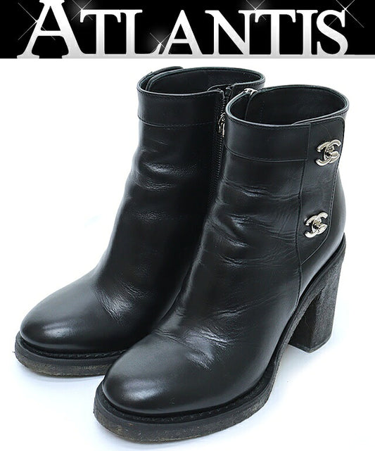 CHANEL Turn-lock Short Leather Boots Size 36