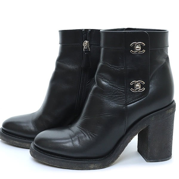 CHANEL Turn-lock Short Leather Boots Size 36